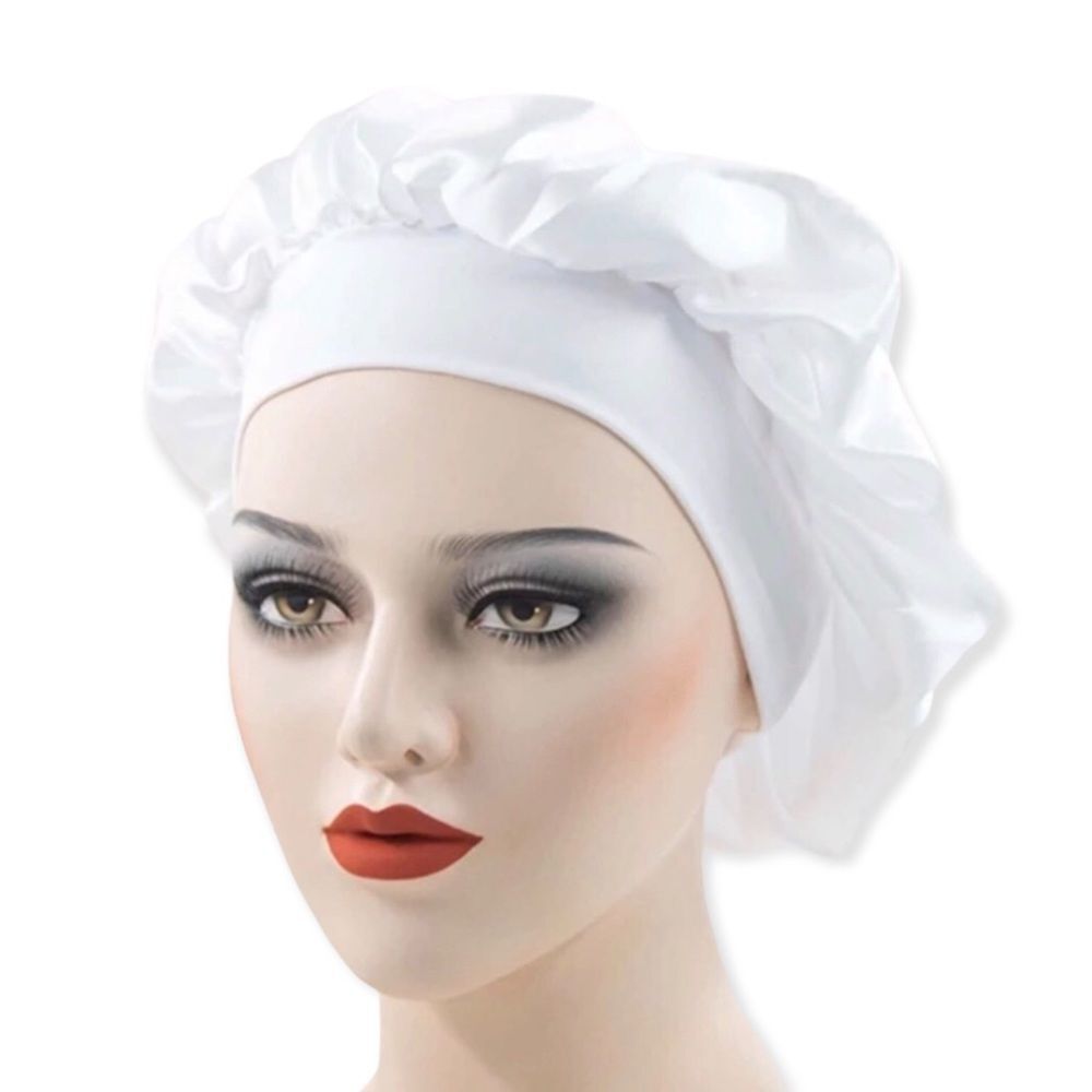 🆕White Satin Wide Elastic Hair Bonnet